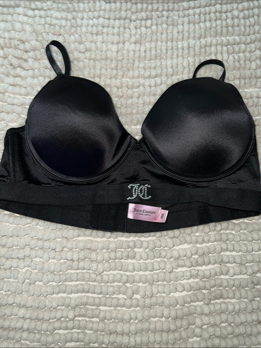Juicy couture Satin Black Padded Wired Bra with Rhinestone Accent